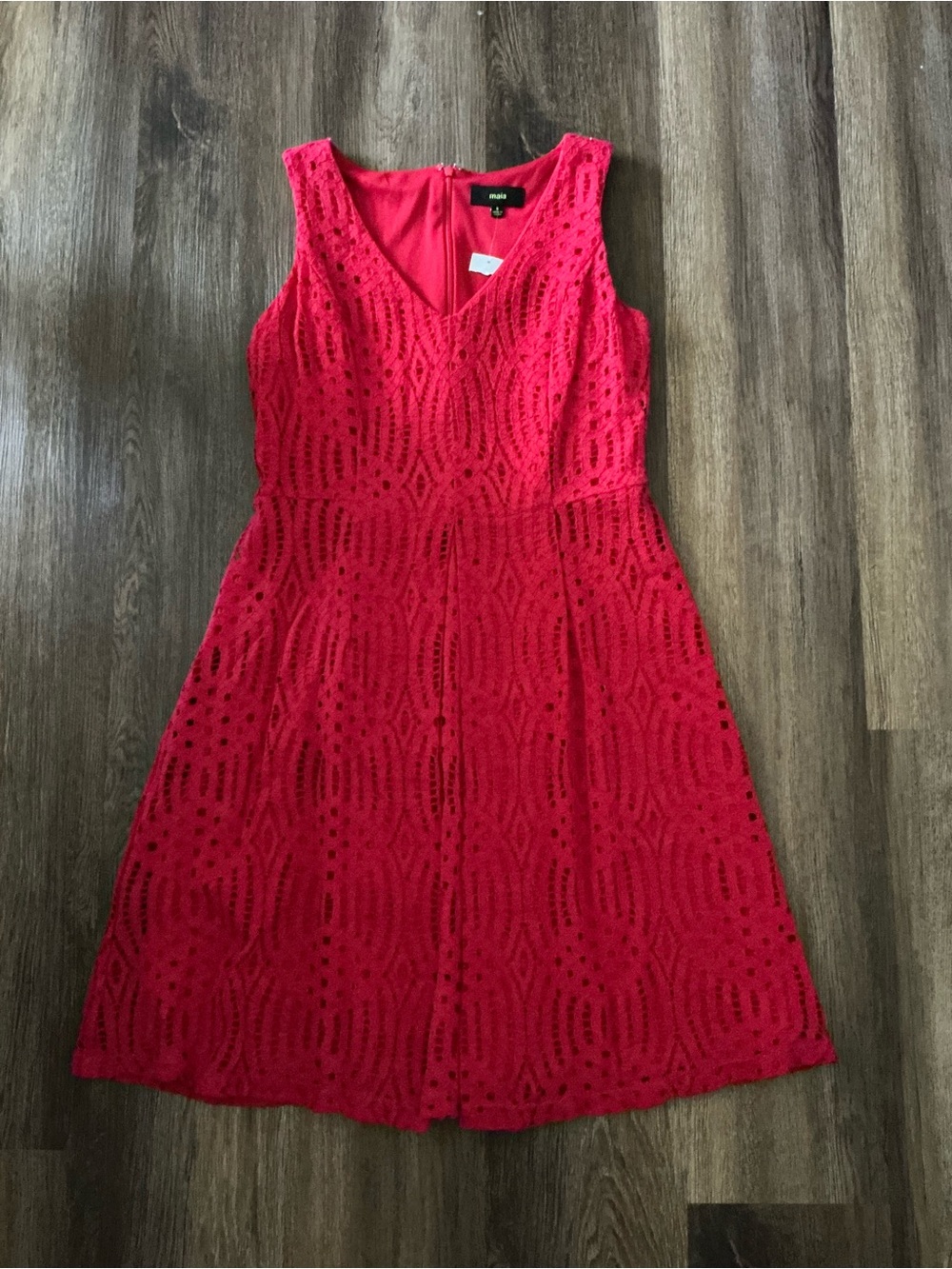 Versona Red Lace V-Neck Sleeveless A-Line Dress